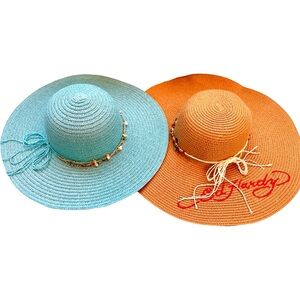 2 Wide Brim Sun Hats Straw Beach Floppy Summer Vacation Hat